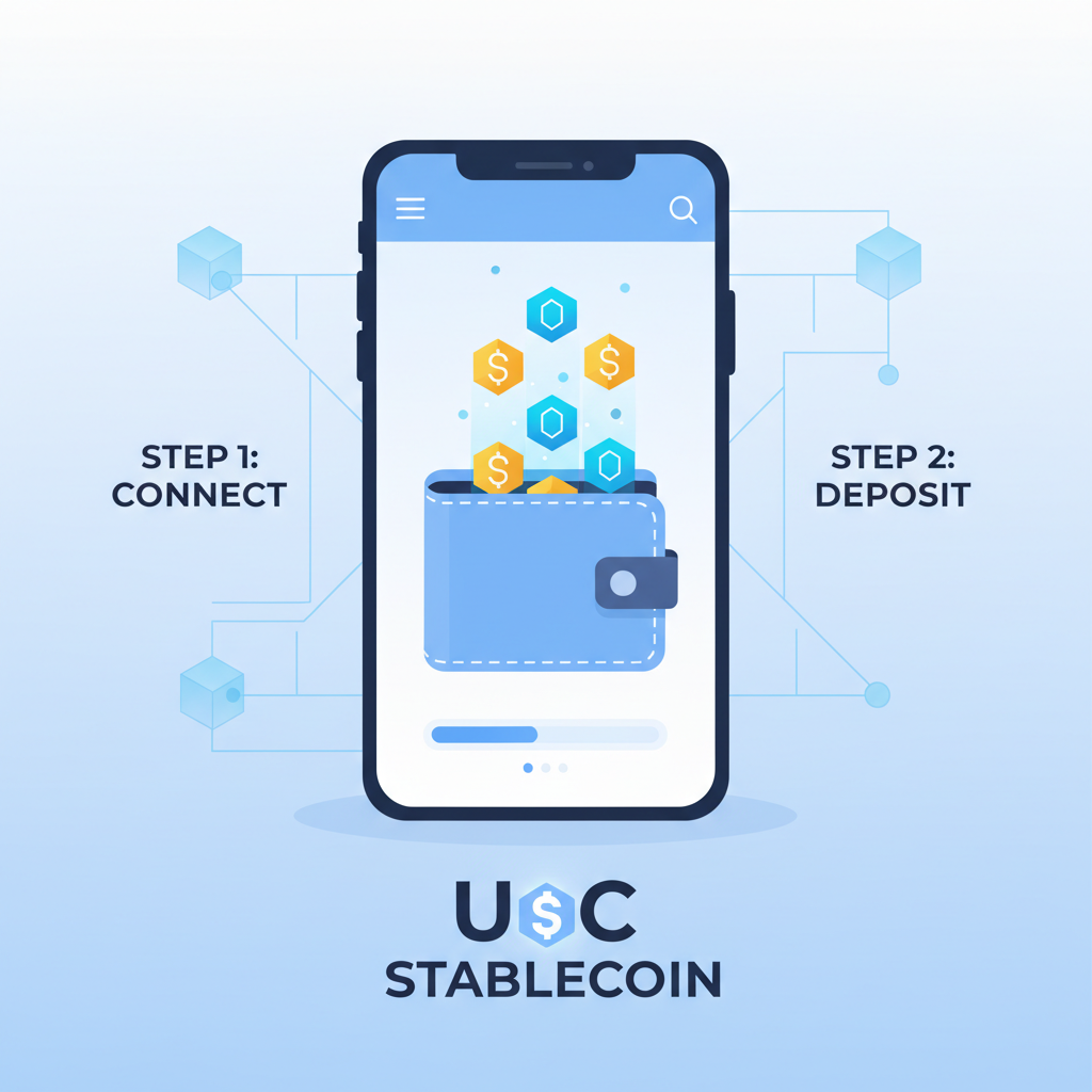 sleek digital wallet filling with glowing stablecoin tokens on blockchain network