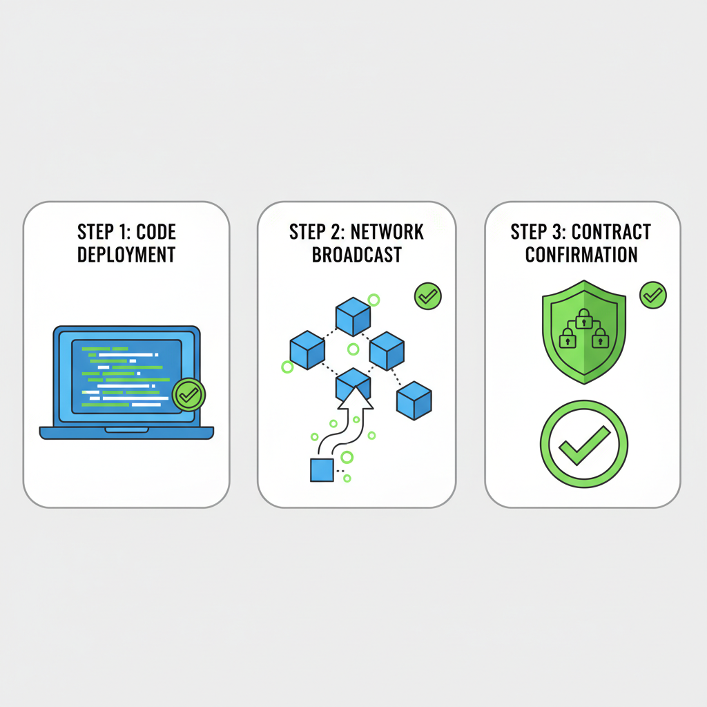 deploying multi-sig smart contract on blockchain, code deploying, green checkmarks