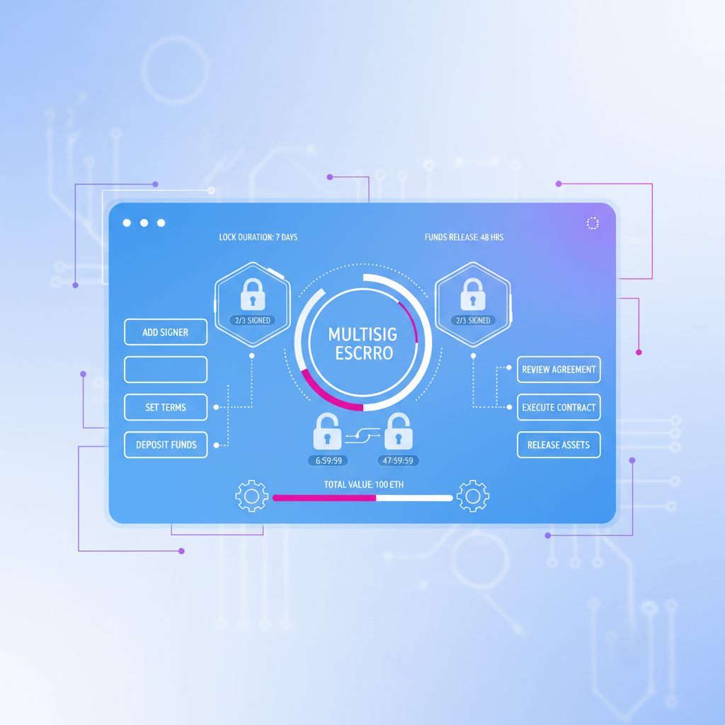 holographic smart contract interface setting multisig escrow terms with locks and timers